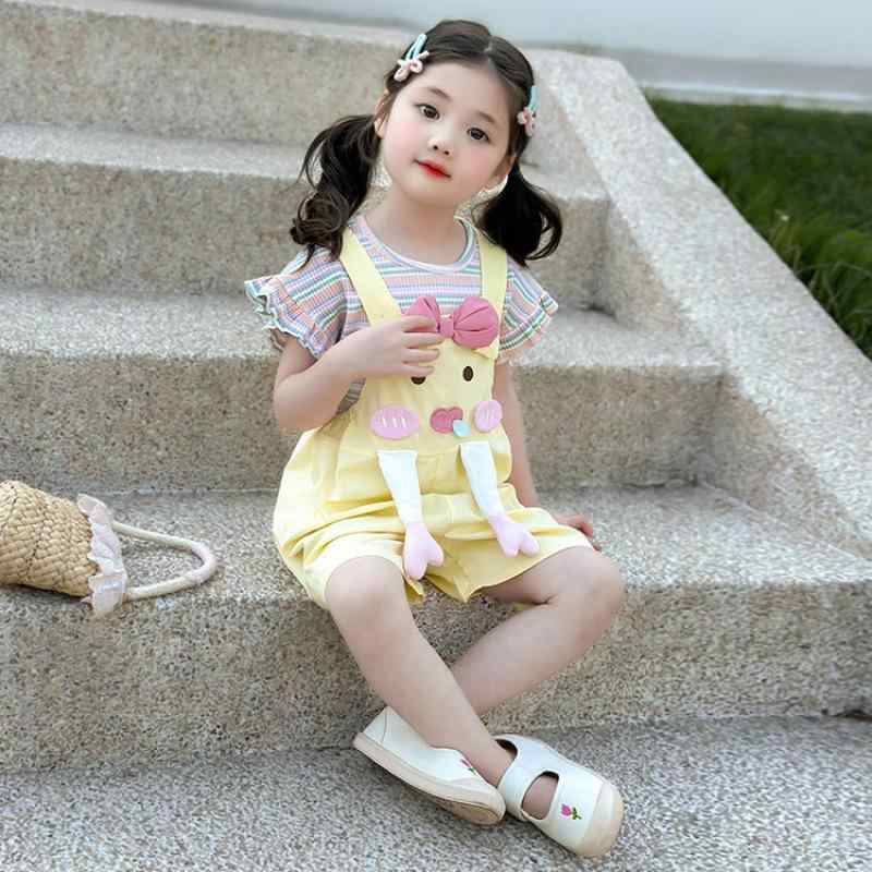 キッズ 女の子 サロペット オーバーオール ストライプ Tシャツ 2点セット ぶたさん プリント かわいい ..