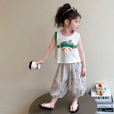 子供服 女の子 キッズ 夏服 カジュアル ノースリーブ ベスト ツートンカラー 9分丈パンツ 薄手 綿混 コットンブレンド セットアップ 2点セット かわいい