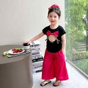キッズ 女の子 半袖Tシャツ ワイドパンツ 2点セット リボン おしゃれ かわいい 韓国風 綿混 薄手 柔らかい 9分丈 夏 ホワイト ブラック