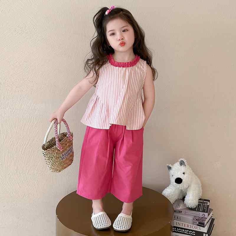 セットアップ 女の子 キッズ 子供 ベビー 夏 ストライプ ベスト タンクトップ ワイドパンツ ガウチョパ..