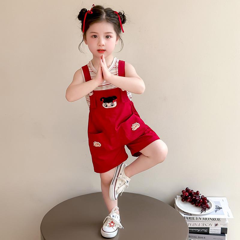 キッズ 女の子 セットアップ タンクトップ サロペット オーバーオール ショートパンツ 薄手 韓国風 カ..