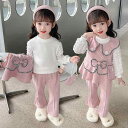 セットアップ 女の子 キッズ ツイード調 スリーピース 3点セット 春秋 長袖 ロングパンツ チェック柄 おしゃれ 上品 カジュアル 韓国風 子供服 綿混ポリエステル ブラック ピンク