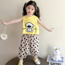 キッズ 子供服 女の子 女児 ベビー 夏 サマー 韓国風 おしゃれ かわいい 綿混 薄手 カートゥーン キャラクター タンクトップ ベスト 水玉 ドット柄 ショートパンツ 短パン 2点セット ツーピース セットアップ