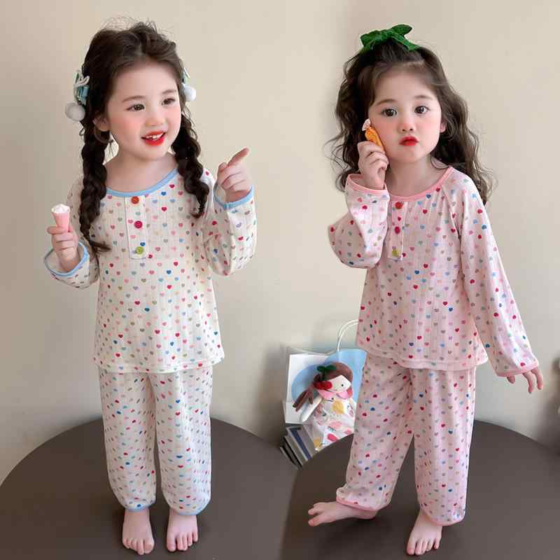 パジャマ キッズ 女の子 ルームウェア セット 春夏 カジュアル 綿混 コットン かわいい カラフル ハー..