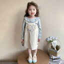 キッズ セットアップ 女の子 子供服 ジャンパースカート 長袖ワンピース 2点セット 韓国カジュアル 春秋 コットンブレンド かわいい プリンセス風 ブルー