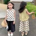 キッズ 女の子 ドット柄 ノースリーブ ワイドパンツ セットアップ 2点セット おしゃれ スタイリッシュ かわいい 綿混 薄手 夏 お出かけ イエロー ブラック