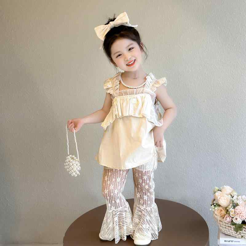 キッズ 子供服 女の子 ベビー レーススカート セットアップ 春夏 半袖 薄手 綿混 韓国風 プリンセス お..