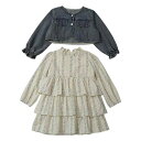 子供服 女の子 キッズ ベビー デニムジャケット 小花柄スカート ツーピース セットアップ 上下セット 春秋 長袖 綿 コットン ブルー かわいい 普段使い