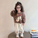 キッズ キャラクター カジュアル スウェット 上下セット 春秋 男の子 女の子 長袖 トレーナー 綿混紡 柔らかい 部屋着 普段使い レッド ブラウン