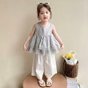 セットアップ キッズ 女の子 夏 韓国風 ストリート系 ノースリーブ タンクトップ ワイドショートパンツ 薄手 綿混素材 柔らかな肌触り 2点セット