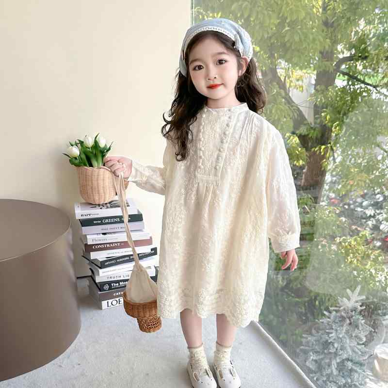 ワンピース キッズ 女の子 春秋 子供服 ポリエステル 綿混 プリンセスライン 長袖 ミドルウエスト Aラ..