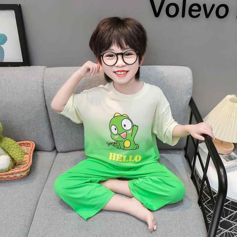 パジャマ 男の子 キッズ 半袖 長ズボン セットアップ モダール 薄手 恐竜柄 夏用 吸湿速乾 ルームウェ..