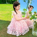 ワンピース 女の子 ガールズ 夏 キャミソール ノースリーブ 桃の花 花柄 プリンセスライン Aライン ふんわり かわいい おしゃれ 綿混 ポリエステル ピンク カジュアル 普段使い お出かけ キッズドレス