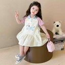 ワンピース 女の子 ガールズ キッズ ダックスフンド 犬柄 キャラクター ポロ襟 半袖 切り替え 可愛い おしゃれ プリンセスドレス 夏 綿