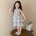 ワンピース キッズ 女の子 キャミソール 小花柄 フローラル プリンセスドレス ティアードスカート 夏 サマー ビーチ リゾート お出かけ 普段使い 綿混 コットンブレンド ふんわり Aライン