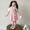 キッズ 女の子 半袖 ポロ襟 切り替えデザイン スウェットワンピース 綿混紡 夏物 子供服 かわいい おしゃれ 普段使い フレアスカート ベージュ ピンク