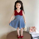 ワンピース 女の子 キッズ 女児 デニム 綿混 コットンブレンド サロペットワンピース ジャンパースカート ノースリーブ 春夏 無地 Aライン 普段使い お出かけ 柔らかい 肌触り
