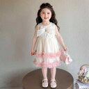 ワンピース 女の子 キッズ プリンセスドレス チュール ノースリーブ ティアード 綿混 コットン ソフト 夏 オフホワイト かわいい ふんわり フォーマル 発表会