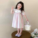 ワンピース 女の子 キッズ レインボーカラー プリンセスドレス ふんわり Aライン コットン 薄手 夏 かわいい カジュアル お出かけ着 グリーン ピンク 綿混 子供服