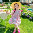 ワンピース キッズ 女の子 ベビー ジュニア 夏服 薄手 涼しい 柔らか素材 綿混 コットンブレンド 小花柄 プリンセスドレス 半袖 かわいい おしゃれ ピンク お出かけ 普段使い