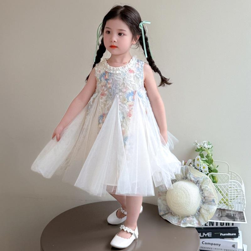 ワンピース 女の子 女児 キッズ ベビー服 春夏 韓国風 ノースリーブ プリンセスドレス 無地 カジュアル..