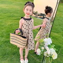 キッズ ワンピース 女の子 夏 プリンセス ドット柄 リボン キャミソール スイート ガーリー かわいい おしゃれ ポリエステル 軽量 通気性 子供服 普段使い お出かけ パーティー 発表会