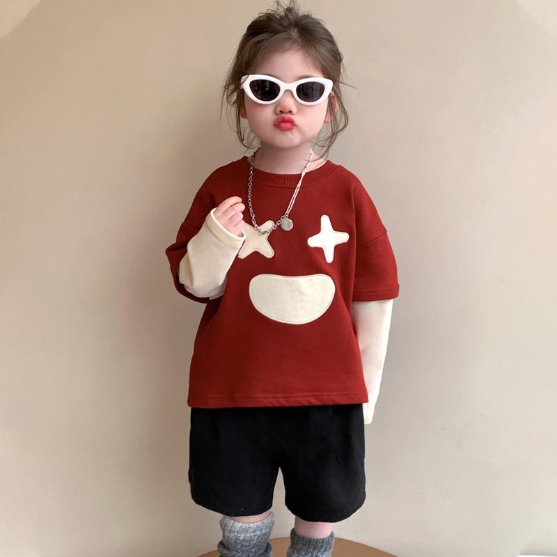 トップス 女の子 キッズ ベビー Tシャツ フェイクレイヤード 重ね着風 切り替えデザイン ゆったり ルー..