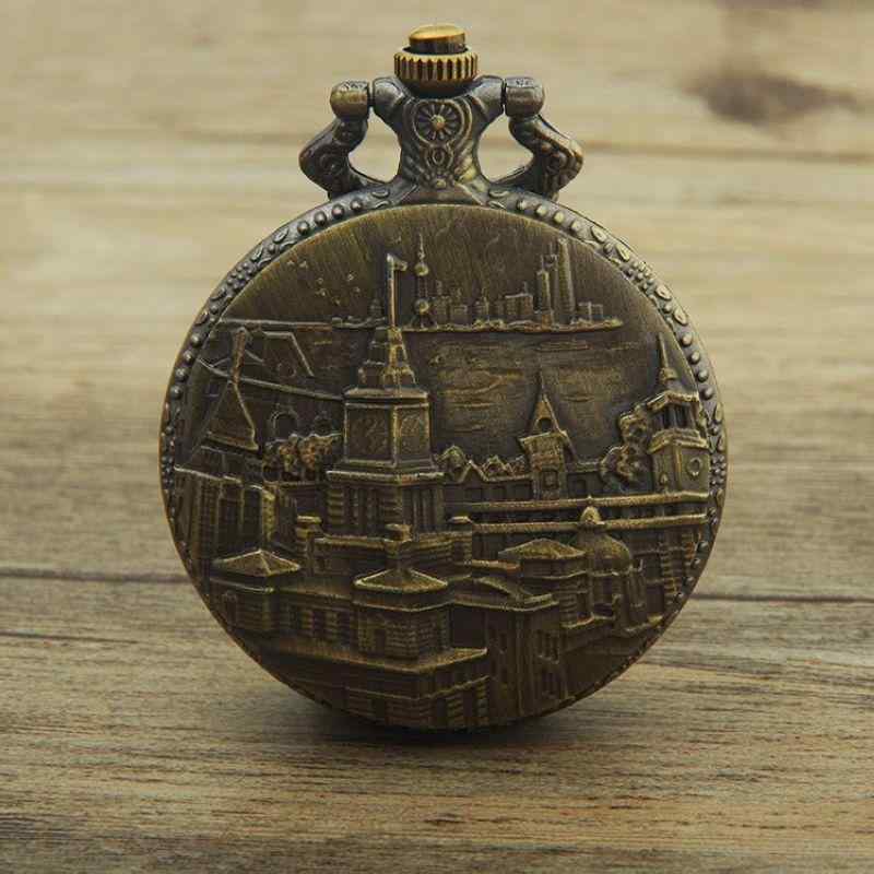 懐中時計 男女兼用 中国風 レトロ クラシック アンティークブロンズ 大型 クォーツ式 上海 東方明珠テレビ塔 デザイン 数字文字盤 旅行記念品 お土産 ギフト...