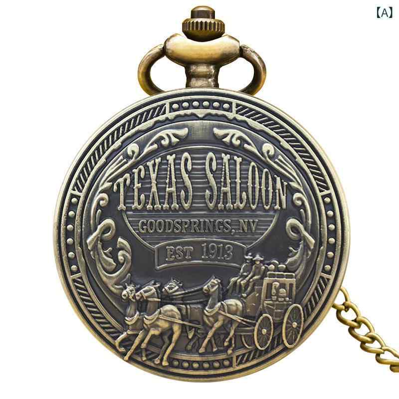 懐中時計 男女兼用 レトロ ヴィンテージ クォーツ ネックレス ペンダント 合金製 ブロンズカラー 丸型 軽量 ファッションアイテム 普段使い 学園風 コレクション 贈り物 ギフト(x2)