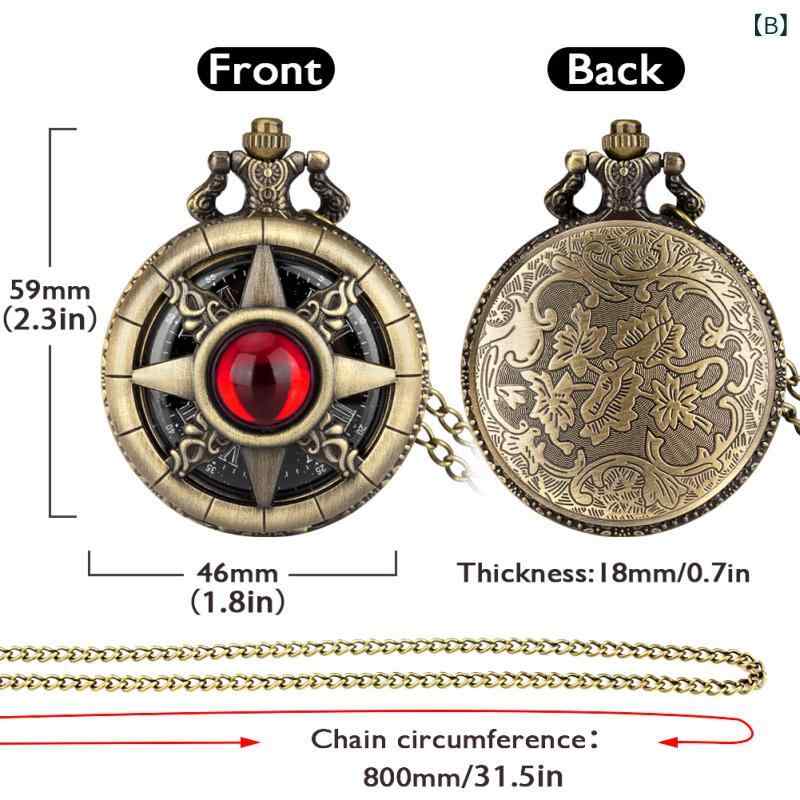 懐中時計 石英ムーブメント ユニセックス 大型 47mm アナログ表示 スケルトン 青銅 合金製 半円ジルコニア象嵌 アンティーク調 プラスチック風防