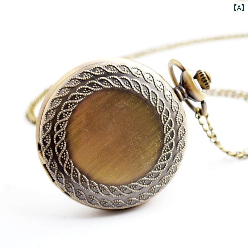 懐中時計 ユニセックス レトロ クォーツ ネックレス ペンダント 合金製 古銅色 花柄彫刻 縁取り 田園風 ラウンド型 47mm プラスチック風防 装飾(x2)