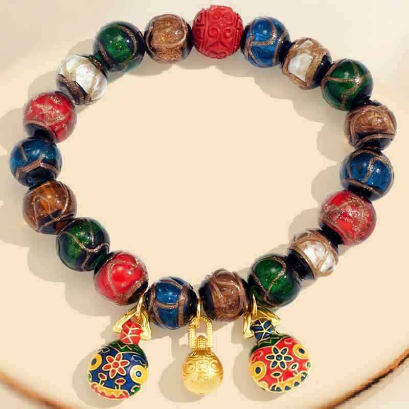 ブレスレット 男女兼用 貔貅 香灰琉璃 水晶 ガラス製 手数珠 金運 ラッキーアイテム おしゃれ エレガント 手作り 波型 腕輪 10mm玉 カラフル ファッシ...