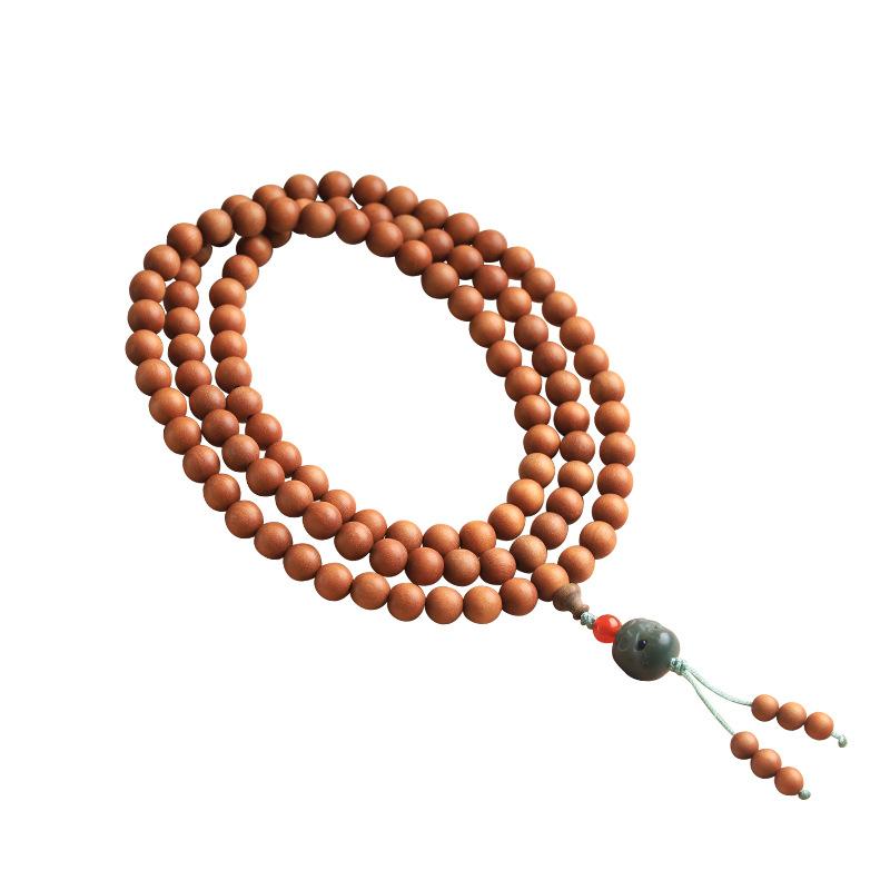 数珠 男女兼用 ユニセックス パプア産 白檀木 108玉 木製 ブレスレット 念珠 ネックレス 仏教 中国風 禅意 瞑想 お守り 厄除け 和風 レトロ ハンドメイド 天然木