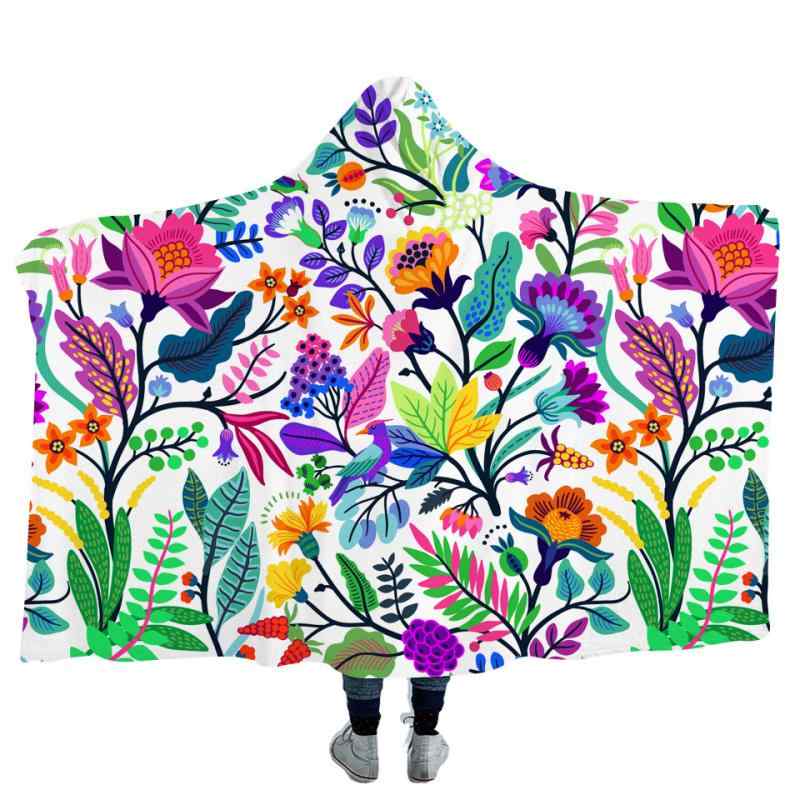 楽天花りぼんブランケット 西洋風 フード付き ポンチョ ケープ マイクロファイバー 花柄 蝶々柄 厚手 あったか 保温 大判 ソファ ベッド 旅行 アウトドア キャンプ おうち時間 秋冬（x2）