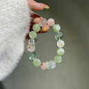 ブレスレット レディース 天然石 モネガーデンデザイン 膠花水晶 岫玉 グリーンフローライト ホワイトファントムクォーツ ハンドメイド ビーズブレスレット おしゃれ ファッション デイリーユース カジュアル