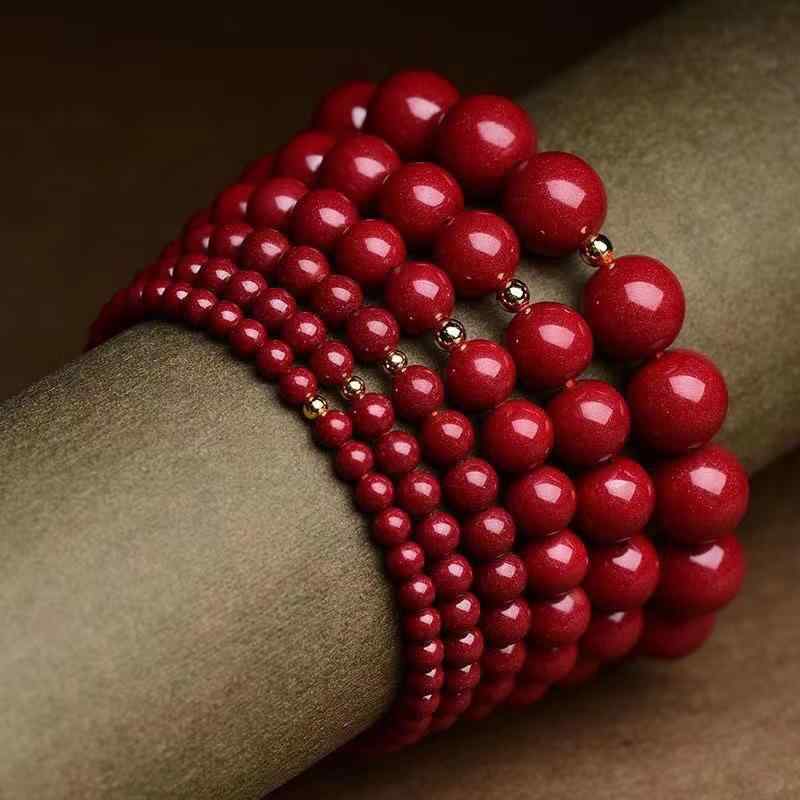 ブレスレット ユニセックス 辰砂 天然石 紫金砂 パワーストーン 高品質 厄除け 魔除け お守り 開運 手編み ハンドメイド エスニック スタイル 10mm丸玉...