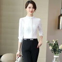 シャツ レディース 長袖 秋物 ビジネス オフィス ブラウス ホワイト ブラック ブルー 制服 ユニフォーム 宝飾店 エステティシャン 接客 スリムフィット ポリエステル 上品 おしゃれ 襟付き