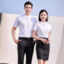 シャツ 男女兼用 ユニセックス スタンドカラー 半袖 ワイシャツ ビジネス オフィス 通勤 ワークウェア スリムフィット 細身 ホワイト 高品質 防シワ イージーケア ノーアイロン ポリエステル バンブーファイバー 春夏