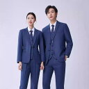 オフィスウェア 男女兼用 スモーキーブルー スーツ ワイシャツ セットアップ スリムフィット ナイロン混紡 ビジネス 通勤 接客