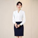 ブラウス レディース 女性用 ホワイト シフォン ポリエステル 長袖 Vネック フレンチスタイル エレガント きれいめ 上品 個性的 デザイン 春秋 オフィス 通勤 フォーマル トップス