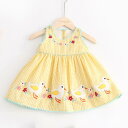 ワンピース 女の子 ベビー アヒル 刺繍 ノースリーブ 綿 コットン スウィート おしゃれ かわいい 子供服 普段使い お出かけ 通園 春夏 フレアスカート プリンセスライン
