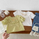 Tシャツ 女の子 ベビー キッズ 韓国風 シンプル 薄手 半袖 綿100% 花柄 ラウンドネック 夏物 グリーン ホワイト