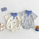 ベビー ロンパース スクール風 新生児服 0歳 1歳 夏 半袖 男女兼用 綿素材 チェック柄 襟付き 犬柄 アーモンドミルク ドルフィングレー おしゃれ カジュアル
