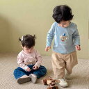 Tシャツ キッズ 子供 キャラクター アップリケ くま 長袖 コットン トップス 韓国風 カジュアル 秋冬 ラウンドネック 普段使い 通園 通学 おしゃれ かわいい 多色展開