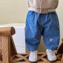 パンツ 男の子 キッズ デニム ジーンズ キャロットパンツ テーパード 刺繍 キャラクター ストライプ柄 カジュアル 普段使い 通園 綿 秋 春秋 デニムブルー ライトブラウン