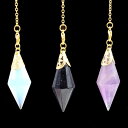 ペンダント 天然石 天然水晶 12面カット ペンデュラム 振り子 パワーストーン 占い ヒーリング お守り アメジスト ローズクォーツ タイガーアイ ネックレス...