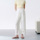 マタニティパンツ レディース 妊婦用 夏 薄手 ホワイト コットン 刺繍 フレンチ カジュアル ゆったり ワイド アンクル丈 通気性 普段使い 部屋着(x2)