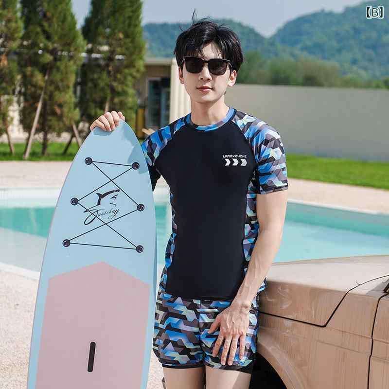 水着 メンズ セパレート スイムウェア 男性用 上下セット スイムパンツ ショート丈 大きいサイズ UVカット 日焼け対策 ビーチ プール 水泳 海水浴 春夏 ネイビー ブラック ナイロン ゆったり