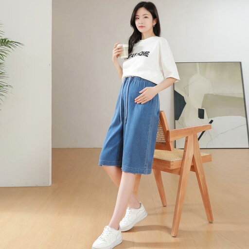 レディース マタニティ デニム ハーフパンツ クロップドパンツ 春夏 再生繊維 ストレッチ ゆったり ワイドストレート ドローストリング 薄手 通気性 ブルー 大きいサイズ カジュアル レディース マタニティ デニム ハーフパンツ クロップドパンツ 春夏 再生繊維 ストレッチ ゆったり ワイドストレート ドローストリング 薄手 通気性 ブルー 大きいサイズ カジュアル