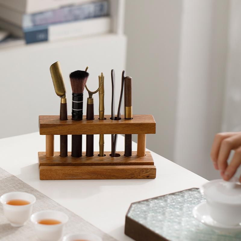 茶道具 六君子セット 高級感 ウォールナット 木製 茶筆 茶挟 お茶淹れ ツール 茶道用品 スタンド モダン